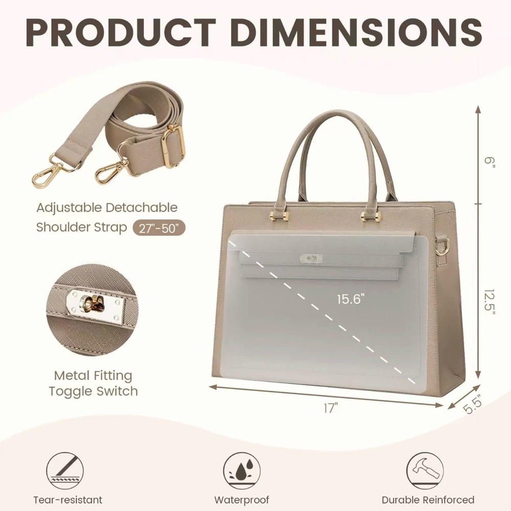 LOVEVOOK 17inch Laptop Handbag for Women,Waterproof PU Leather Crossbody Black - Picture 9 of 11